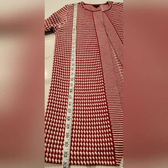 Talbots Open-front Cardigan Sweater Pure Merino Wool Women's M Red & White - Picture 10 of 12